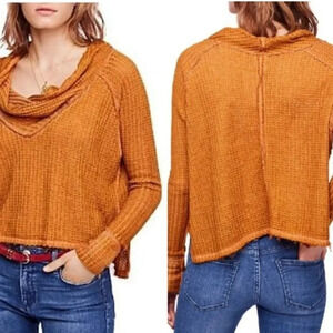 Free people "wildcat" waffle knit cowl neck sweater in Cedar Oversized S